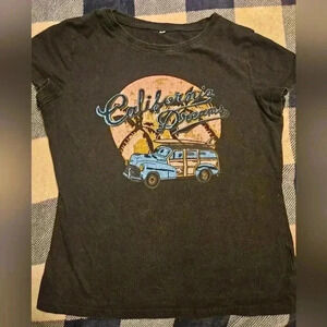 Shein Womens Black Graphic California Dreams Short Sleeve Top Size Small